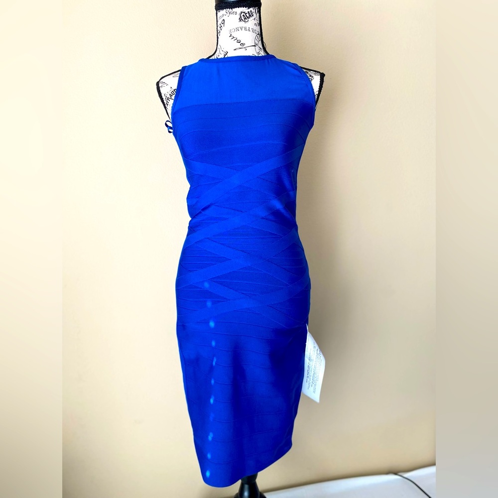 NWT Dress The Population Ximena Patterned Bodycon Royal Blue S Org $218